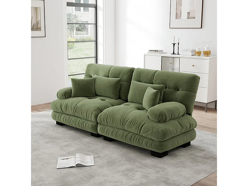 2-zits bank van chenillestof, met kussens en sierkussens, 220x77x81cm, Groen