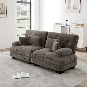 2-zits bank van chenillestof, met kussens en sierkussens, 220x77x81cm, Bruin 2-zits bank van chenillestof, met kussens en sierkussens, 220x77x81cm, Bruin