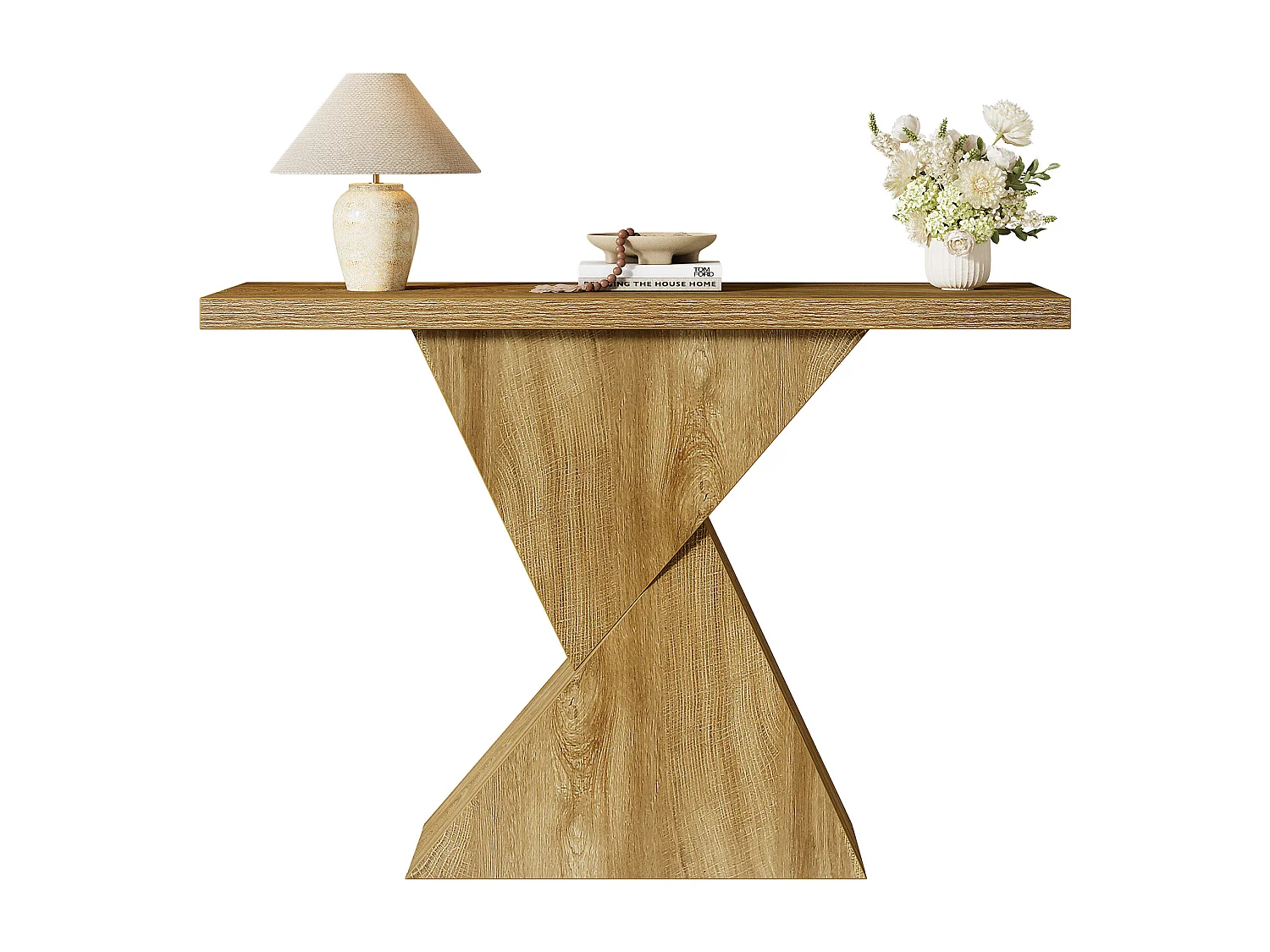 105 cm haltafel, smalle bijzettafel achter de bank met geometrische voet
