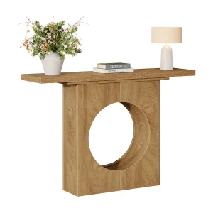 105 cm brede consoletafel in boerderijstijl, kleine haltafel met rond gatontwerp 105 cm brede consoletafel in boerderijstijl, kleine haltafel met rond gatontwerp