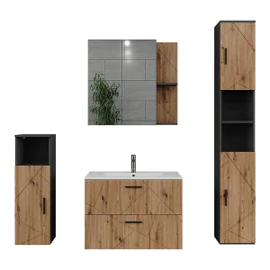 Badkamermeubelset antraciet/goudkleurig eiken 80×44.6×57 irma Badkamermeubelset antraciet/goudkleurig eiken 80×44.6×57 irma