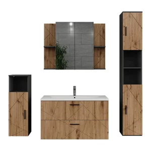 Badkamermeubelset antraciet/goudkleurig eiken 100×44.6×57 irma