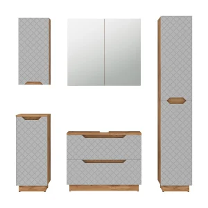 Badkamermeubelset eiken/grijs met tegelstructuur 79.6x32x62.1 lotta Badkamermeubelset eiken/grijs met tegelstructuur 79.6x32x62.1 lotta