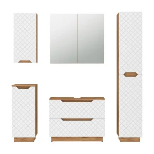 Badkamermeubelset eiken/wit met tegelstructuur 79.6x32x62.1 lotta Badkamermeubelset eiken/wit met tegelstructuur 79.6x32x62.1 lotta