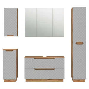 Badkamermeubelset eiken/grijs met tegelstructuur 99.4x32x62.5 lotta Badkamermeubelset eiken/grijs met tegelstructuur 99.4x32x62.5 lotta