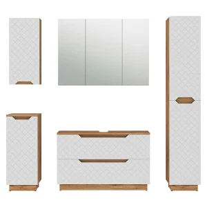 Badkamermeubelset eiken/wit met tegelstructuur 99.4x32x62.5 lotta Badkamermeubelset eiken/wit met tegelstructuur 99.4x32x62.5 lotta