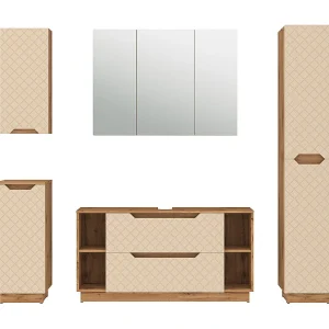 Badkamermeubelset eiken/kasjmier met tegelstructuur 119.2x35x62.5 lotta Badkamermeubelset eiken/kasjmier met tegelstructuur 119.2x35x62.5 lotta