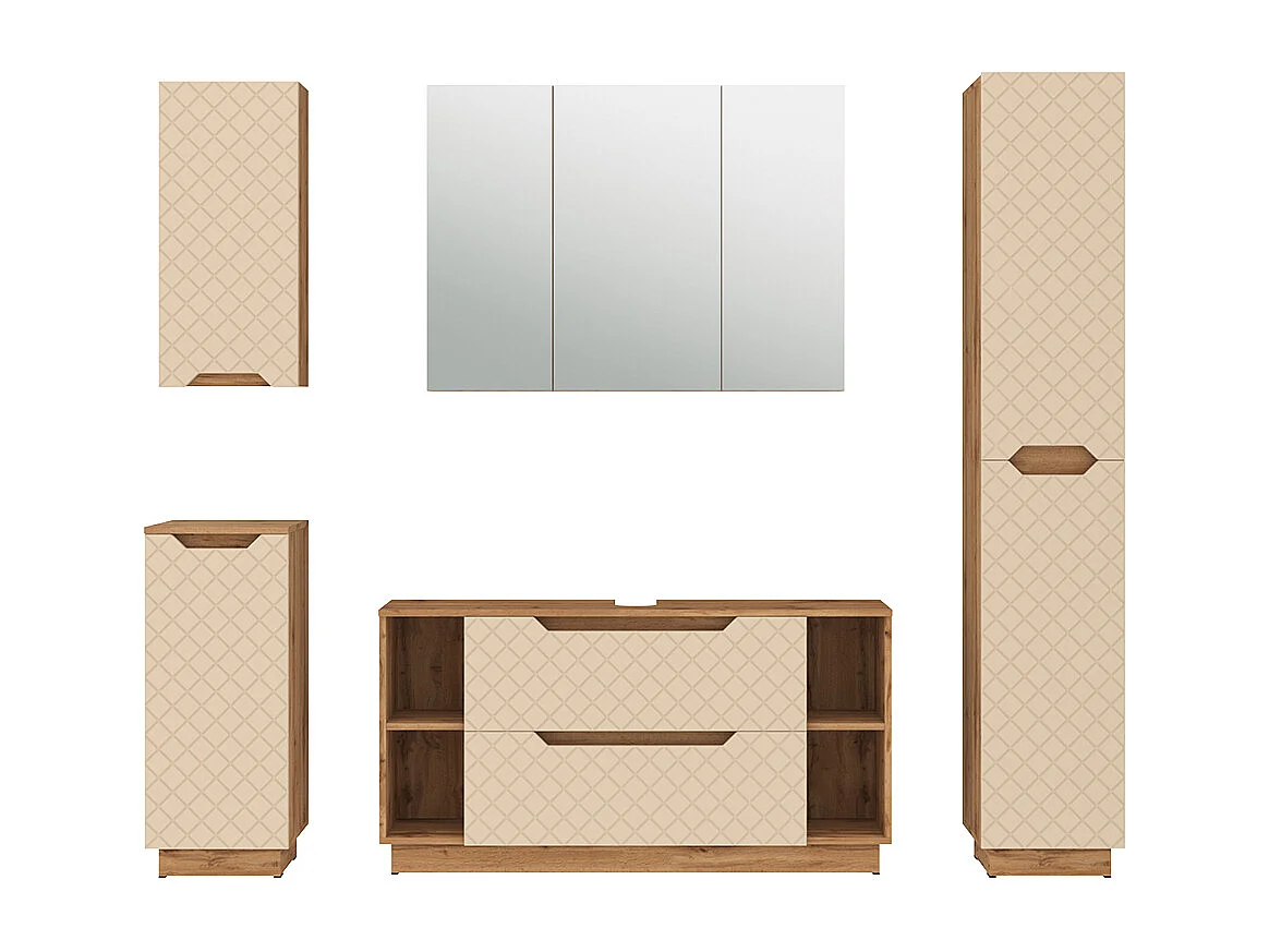 Badkamermeubelset eiken/kasjmier met tegelstructuur 119.2x35x62.5 lotta
