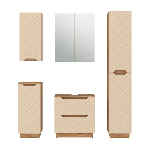 Badkamermeubelset eiken/kasjmier met tegelstructuur 59.8x32x62.5 lotta