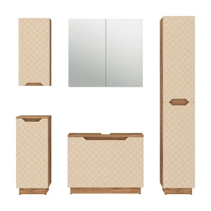 Badkamermeubelset eiken/kasjmier met tegelstructuur 79.6x32x62.5 lotta Badkamermeubelset eiken/kasjmier met tegelstructuur 79.6x32x62.5 lotta