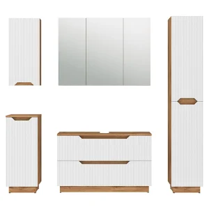 Badkamermeubelset eiken/wit gestreept 99.4x32x62.5 lotta Badkamermeubelset eiken/wit gestreept 99.4x32x62.5 lotta