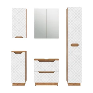 Badkamermeubelset eiken/wit met tegelstructuur 59.8x32x62.5 lotta Badkamermeubelset eiken/wit met tegelstructuur 59.8x32x62.5 lotta