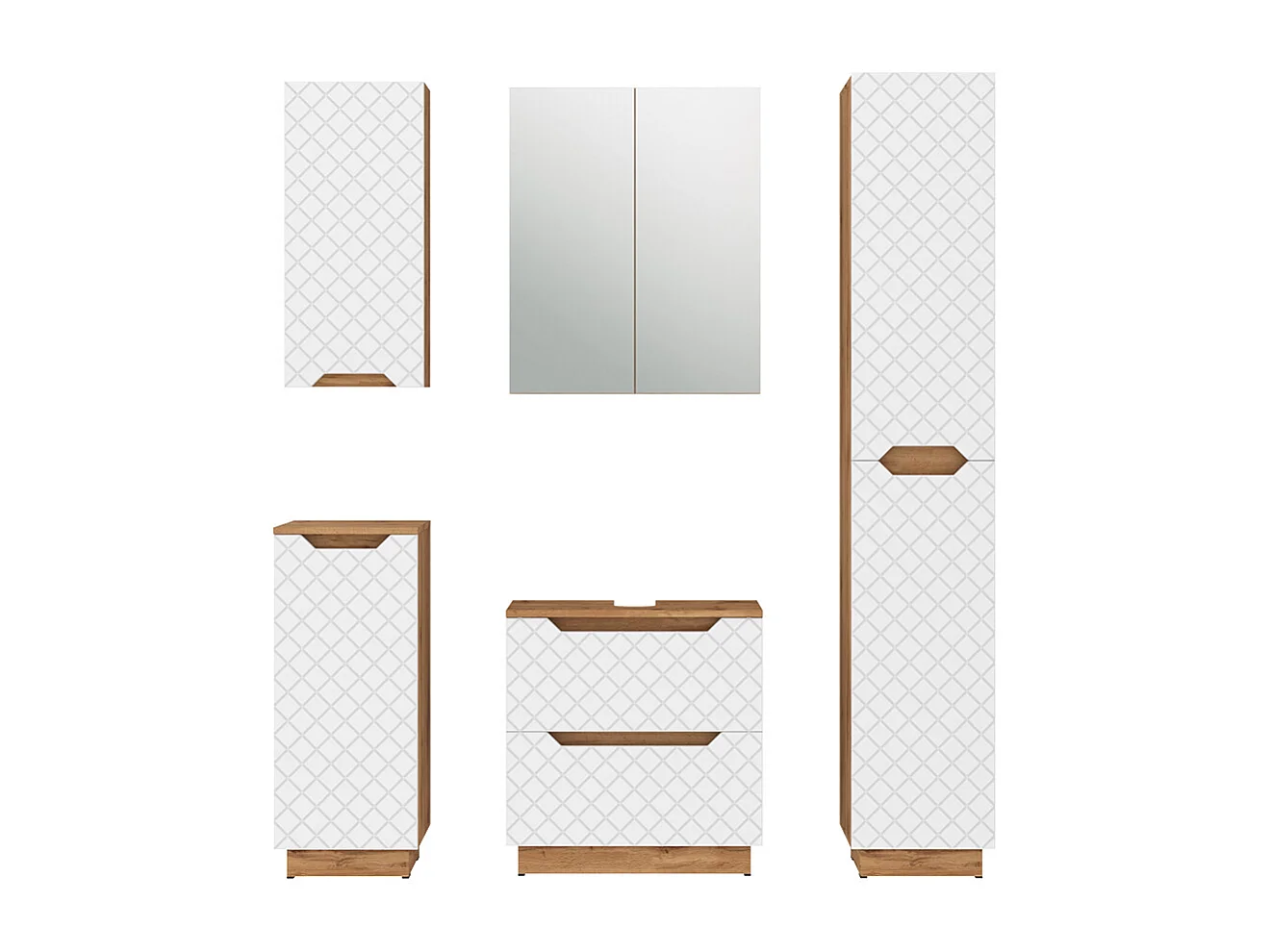 Badkamermeubelset eiken/wit met tegelstructuur 59.8x32x62.5 lotta