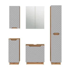 Badkamermeubelset eiken/grijs met tegelstructuur 59.8x32x62.1 lotta