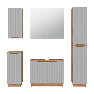 Badkamermeubelset eiken/grijs gestreept 79.6x32x62.1 lotta