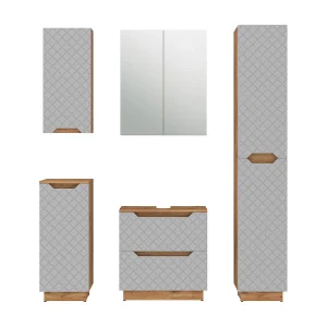Badkamermeubelset eiken/grijs met tegelstructuur 59.8x32x62.5 lotta Badkamermeubelset eiken/grijs met tegelstructuur 59.8x32x62.5 lotta