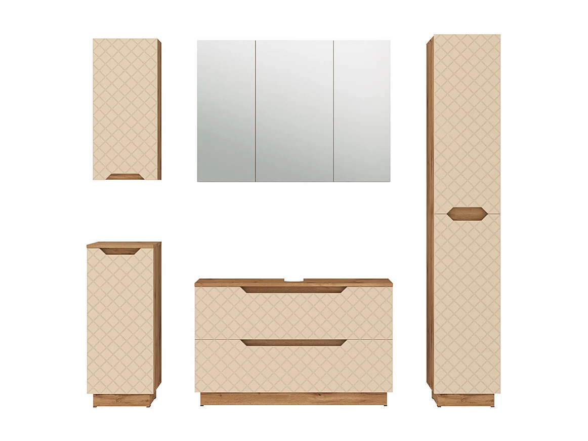 Badkamermeubelset eiken/kasjmier met tegelstructuur 99.4x32x62.5 lotta