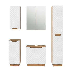 Badkamermeubelset eiken/wit met tegelstructuur 59.8x32x62.1 lotta Badkamermeubelset eiken/wit met tegelstructuur 59.8x32x62.1 lotta