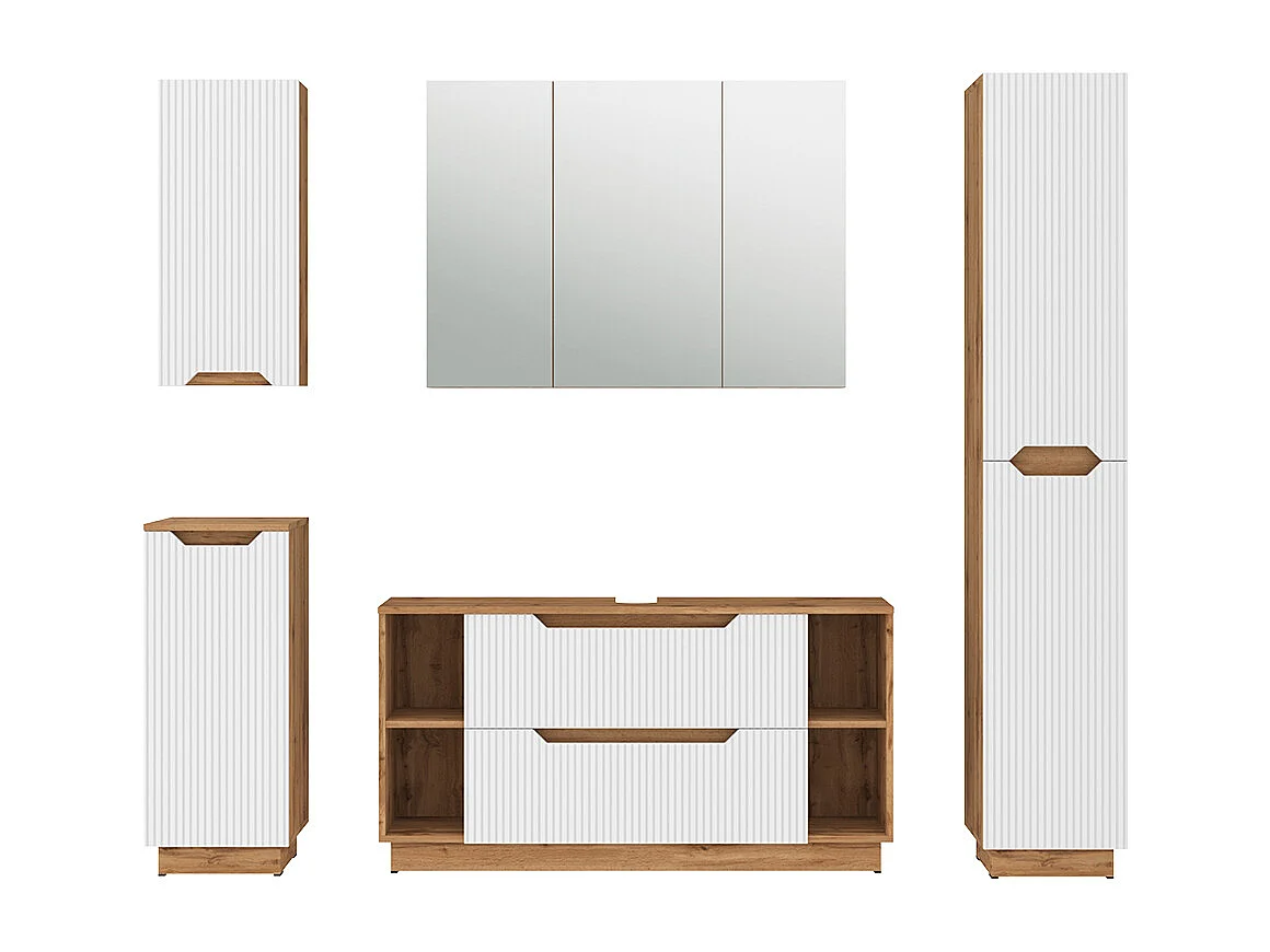 Badkamermeubelset eiken/wit gestreept 119.2x35x62.5 lotta