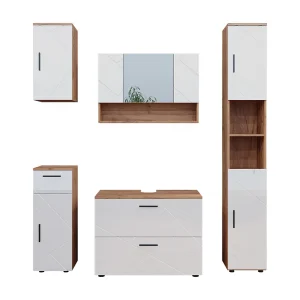 Badkamermeubelset wit hoogglans/goud power eiken 80x41x58.6 irma Badkamermeubelset wit hoogglans/goud power eiken 80x41x58.6 irma