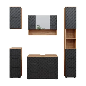 Badkamermeubel set antraciet met honingraatstructuur 80x41x58.6 irma Badkamermeubel set antraciet met honingraatstructuur 80x41x58.6 irma