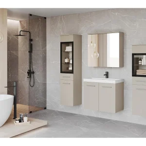 Badkamermeubelset MADRID II, badkamerset, inclusief wastafel, met led-verlichting, kleur beige cashmere Badkamermeubelset MADRID II, badkamerset, inclusief wastafel, met led-verlichting, kleur beige cashmere