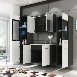 Badkamermeubelset MADRID II, badkamerset, inclusief wastafel, met led-verlichting, kleur matera/wit hoogglans Badkamermeubelset MADRID II, badkamerset, inclusief wastafel, met led-verlichting, kleur matera/wit hoogglans