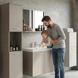 Badkamermeubelset MALO, badkamerset, zwevende badkamermeubels, inclusief wastafel, kleur beige cashmere Badkamermeubelset MALO, badkamerset, zwevende badkamermeubels, inclusief wastafel, kleur beige cashmere