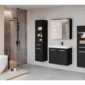 Badkamermeubelset MADRID II, badkamerset, inclusief wastafel, met led-verlichting, kleur zwart mat Badkamermeubelset MADRID II, badkamerset, inclusief wastafel, met led-verlichting, kleur zwart mat