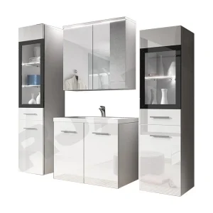 Badkamermeubelset MADRID II, badkamerset, inclusief wastafel, met led-verlichting, kleur wit/wit hoogglans Badkamermeubelset MADRID II, badkamerset, inclusief wastafel, met led-verlichting, kleur wit/wit hoogglans