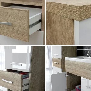 Badkamermeubelset ALBA, set van zwevende badkamermeubels, inclusief wastafel, kleur sonoma/wit hoogglans