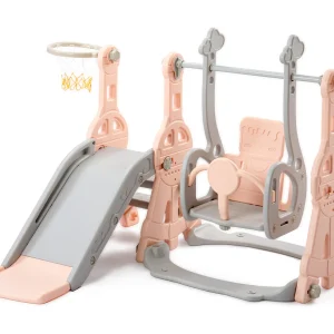 4-in-1 kinderglijbaan met schommel, basketbalring, speelgedeelte voor binnen en buiten, kinderglijbaanset 4-in-1 kinderglijbaan met schommel, basketbalring, speelgedeelte voor binnen en buiten, kinderglijbaanset