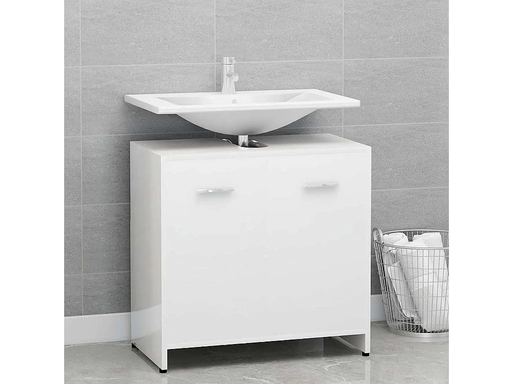 Badkamerkast 60x33x61 cm bewerkt hout hoogglans wit