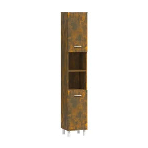 Badkamerkast 30x30x179 cm bewerkt hout gerookt eikenkleurig