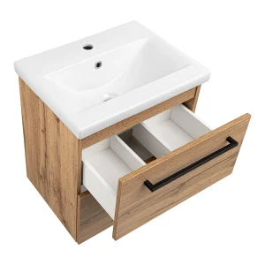 Badkamerset 50 cm Kast met wastafel Hoge kolom Kast met spiegel Eikenhout Wotan Aster Badkamerset 50 cm Kast met wastafel Hoge kolom Kast met spiegel Eikenhout Wotan Aster