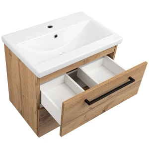 Badkamerset 60 cm Kast met wastafel Hoge kolom Kast met spiegel Eikenhout Wotan Aster