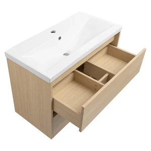 Badkamerset 80 cm Kast met wastafel Kast met spiegel Geribbelde fronten Aria Badkamerset 80 cm Kast met wastafel Kast met spiegel Geribbelde fronten Aria