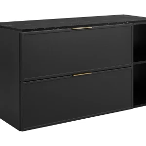 Badkamerkast, Craft eikenhout / zwart marmeren blad (MDF), 100 (80+20) x 57 x 46 cm Badkamerkast, Craft eikenhout / zwart marmeren blad (MDF), 100 (80+20) x 57 x 46 cm