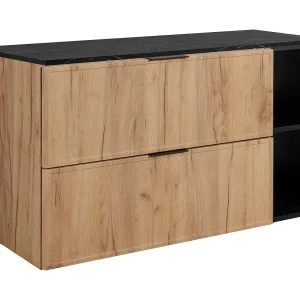 Badkamerkastje, zwart / zwart marmeren blad (MDF), 100 (80+20) x 57 x 46 cm