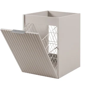 Badezimmerschrank mit Wäschekorb, Kaschmir, 40 x 57 x 46 cm, silberne Griffe