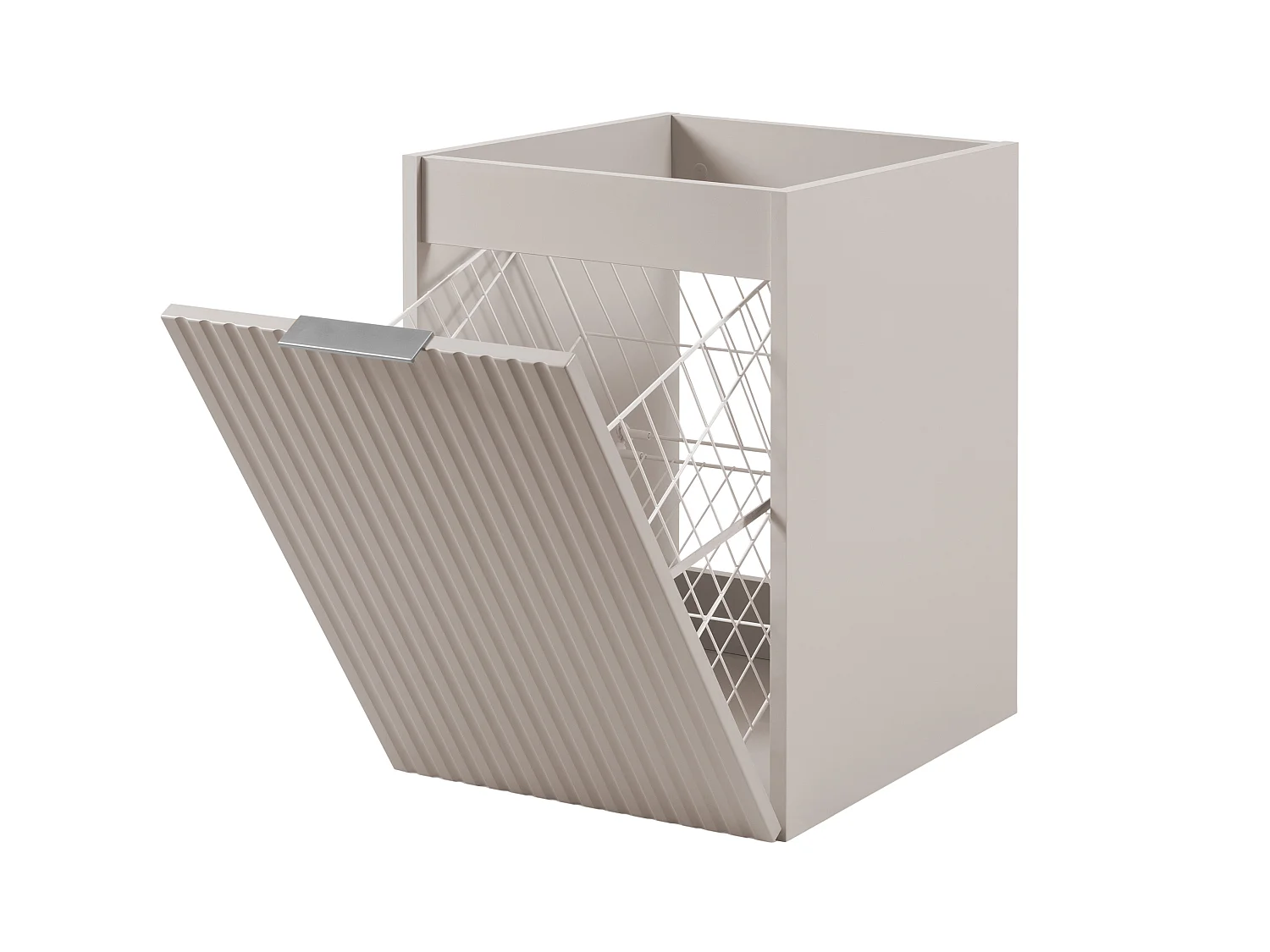 Badezimmerschrank mit Wäschekorb, Kaschmir, 40 x 57 x 46 cm, silberne Griffe