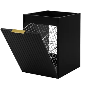 Badezimmerschrank mit Wäschekorb, schwarz, 40 x 57 x 46 cm, goldene Griffe