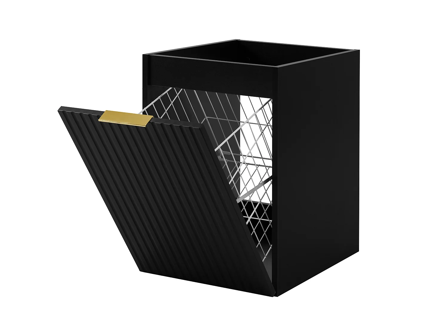 Badezimmerschrank mit Wäschekorb, schwarz, 40 x 57 x 46 cm, goldene Griffe