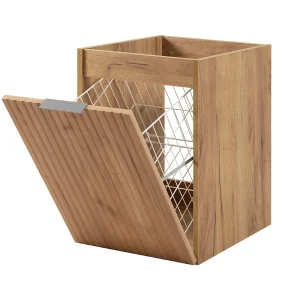 Badezimmerschrank mit Wäschekorb, Eiche Craft, 40 x 57 x 46 cm, silberne Griffe