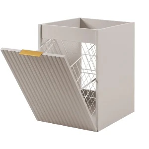 Badezimmerschrank mit Wäschekorb, Kaschmir, 40 x 57 x 46 cm, goldene Griffe
