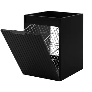 Badezimmerschrank mit Wäschekorb, schwarz, 40 x 57 x 46 cm, schwarze Griffe