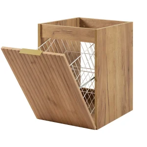 Badezimmerschrank mit Wäschekorb, Eiche Craft, 40 x 57 x 46 cm, goldene Griffe