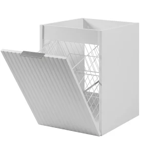 Badezimmerschrank mit Wäschekorb, weiß, 40 x 57 x 46 cm, silberne Griffe