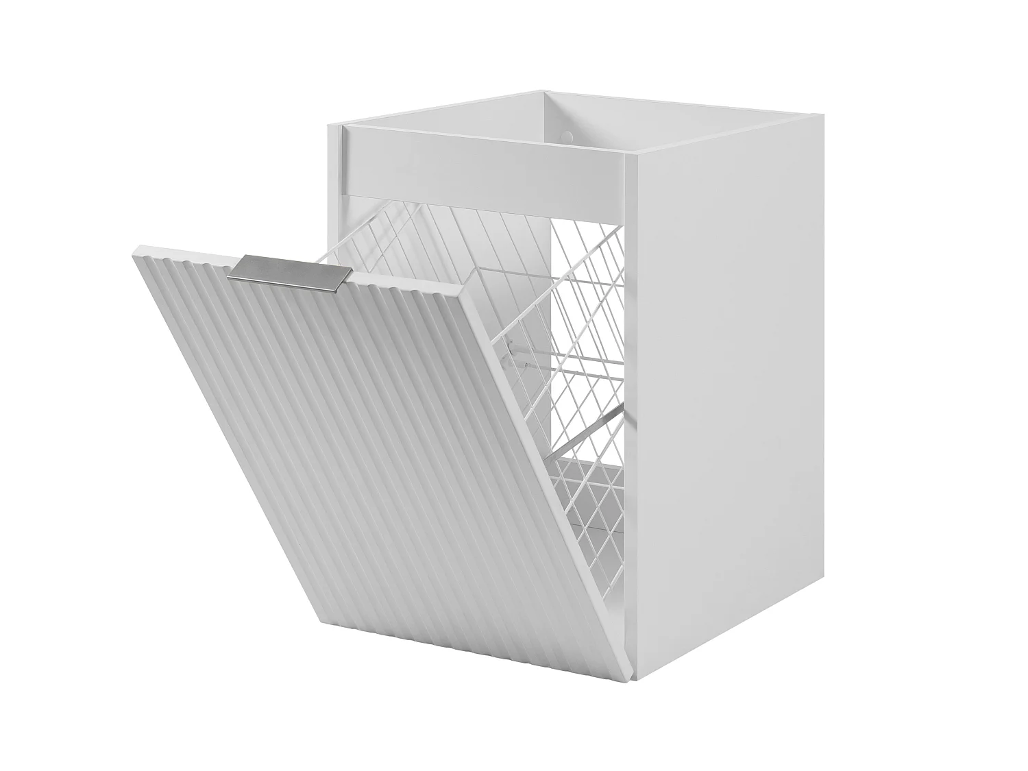 Badezimmerschrank mit Wäschekorb, weiß, 40 x 57 x 46 cm, silberne Griffe