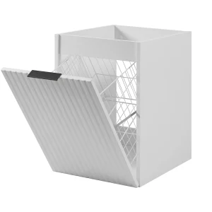 Badezimmerschrank mit Wäschekorb, weiß, 40 x 57 x 46 cm, schwarze Griffe